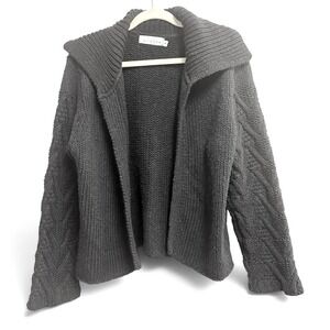 Anthropologie Willow Cotton Cable Knit Open Black Cardigan Chunky Sweater S